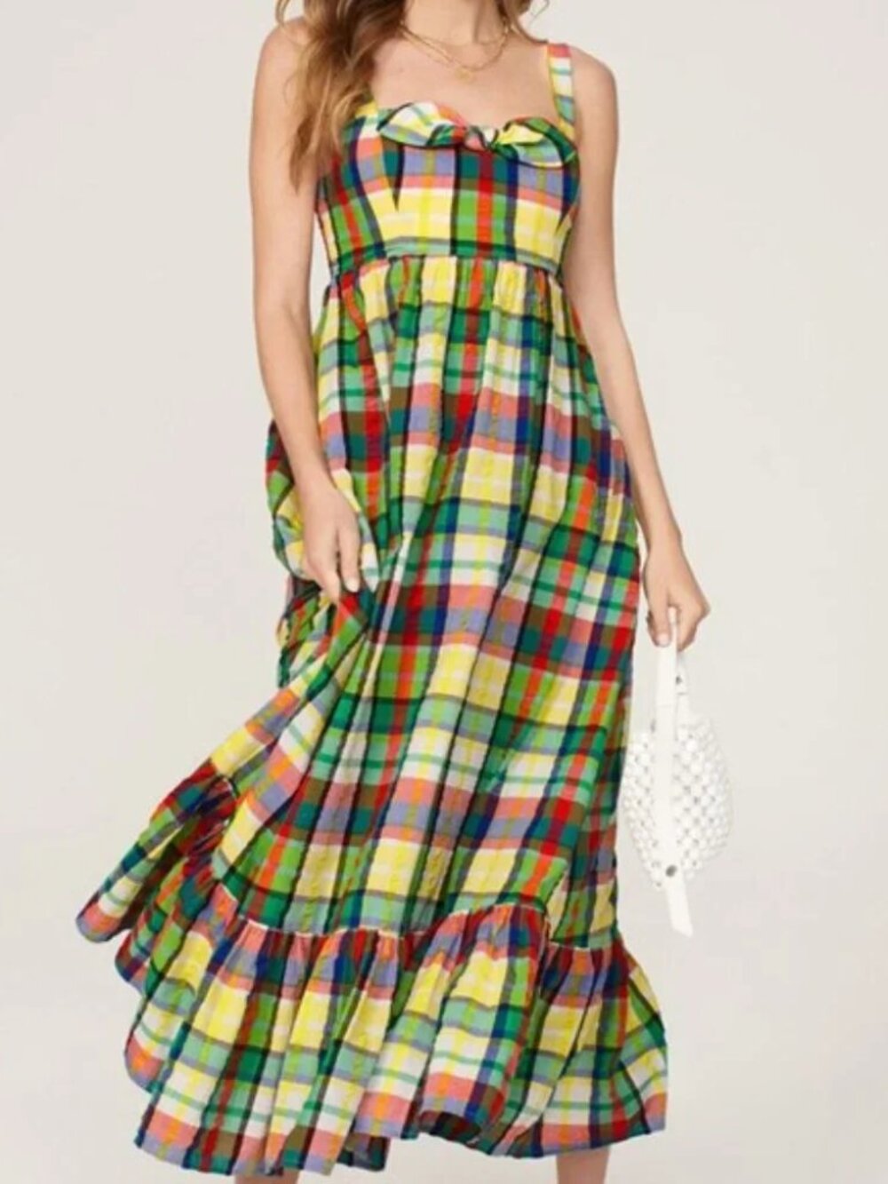 Kate Spade Coastal Plaid Bow Maxi Dress Seersucker Corset top Sundress Midi 6 - Picture 10 of 12